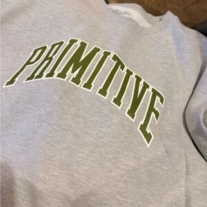 Primitive Light Gray Crewneck Sweatshirt with Olive Green Arched Logo